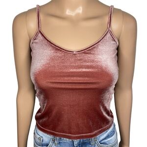 Aeropostale Solid Pink V-Neck Super Soft Velvet Sleeveless Crop Tank Top